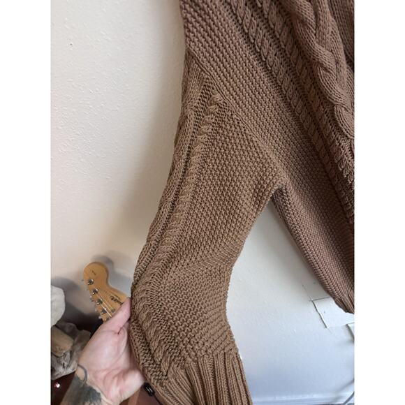Jenni Kayne Cotton Cable Cardigan Sweater Dark Caramel Size M - Picture 5 of 9